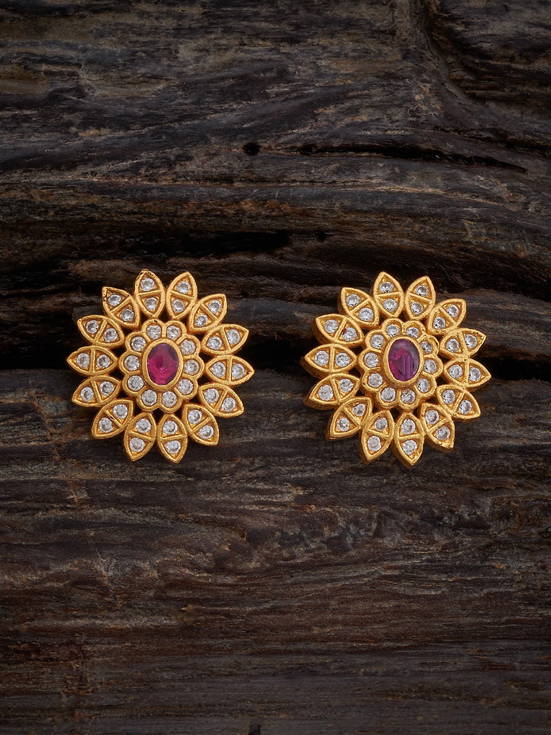 

Kushal's Fashion Jewellery 92.5 Pure Silver Gold-Plated Ruby-Studded Studs Earrings