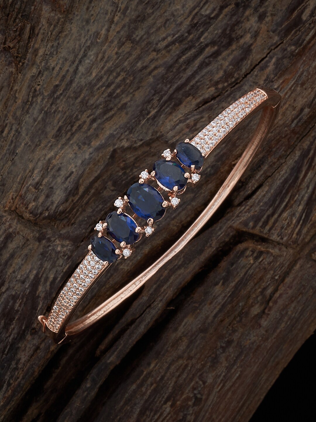 

Kushal's Fashion Jewellery Women Cubic Zirconia Rose Gold-Plated Kada Bracelet, Blue