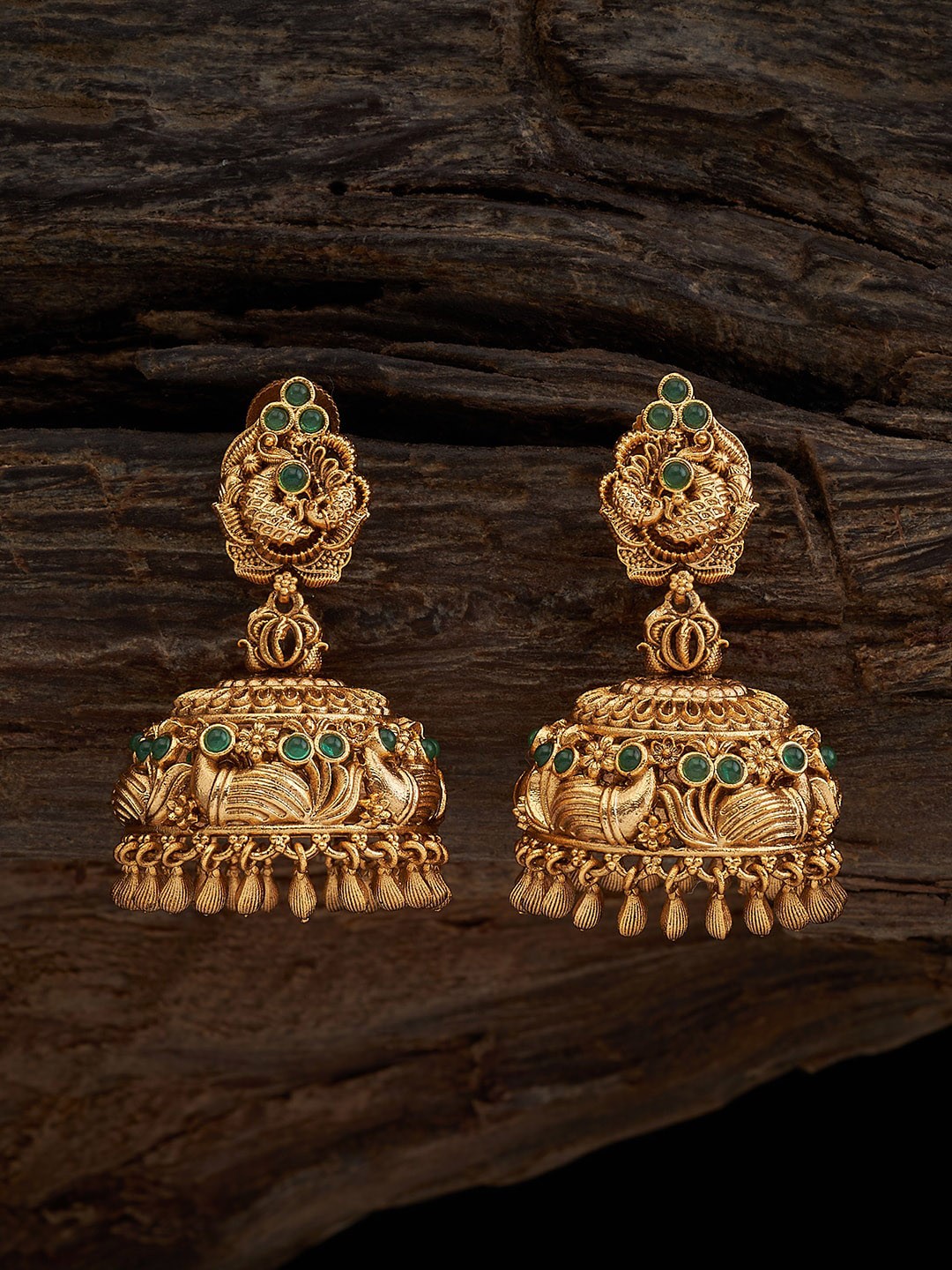 

Kushal's Fashion Jewellery Gold-Plated Artificial Stones Dome Shaped Jhumkas Earrings, Green
