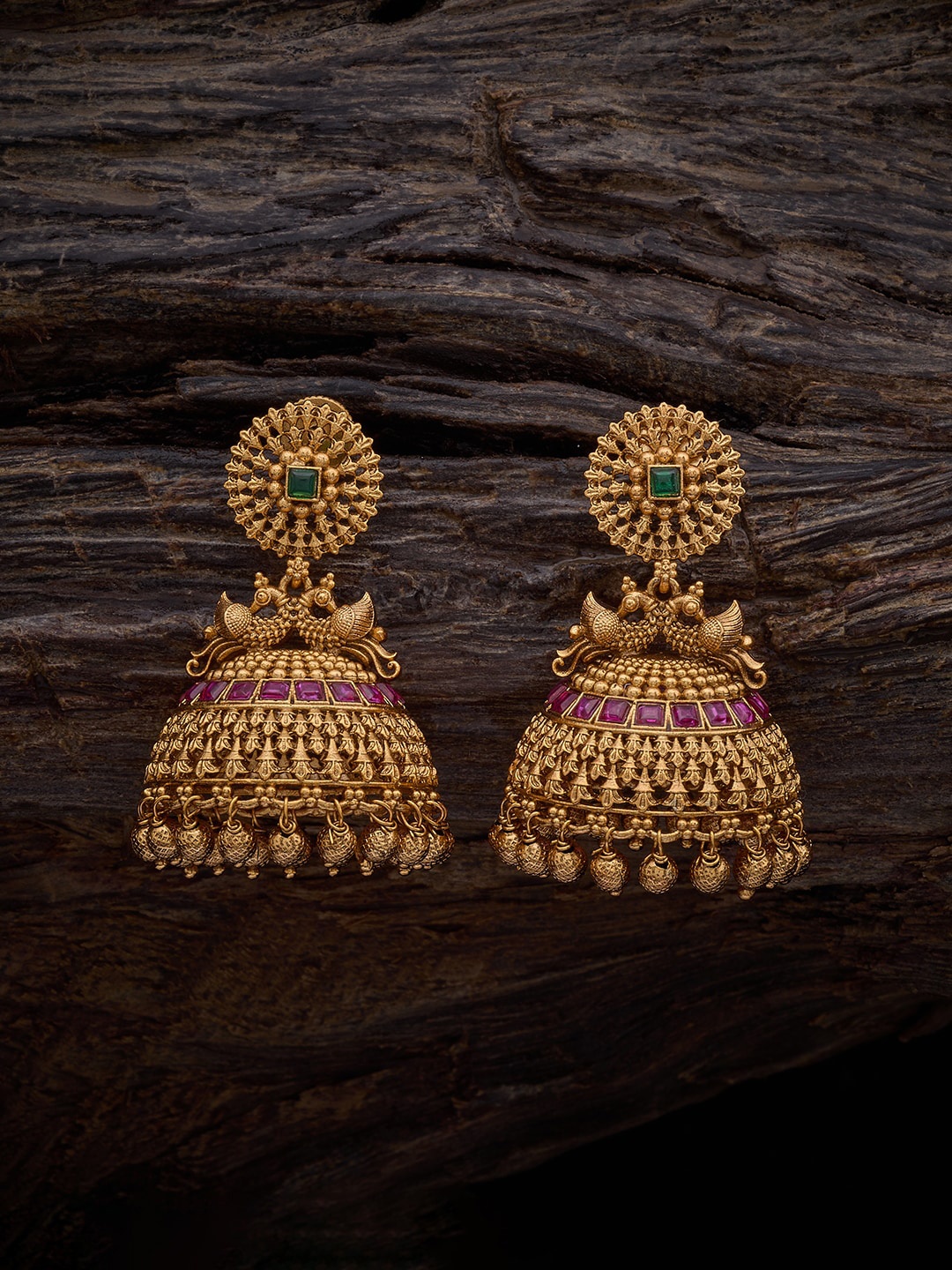 

Kushal's Fashion Jewellery Gold-Plated Dome Shaped Jhumkas, Red