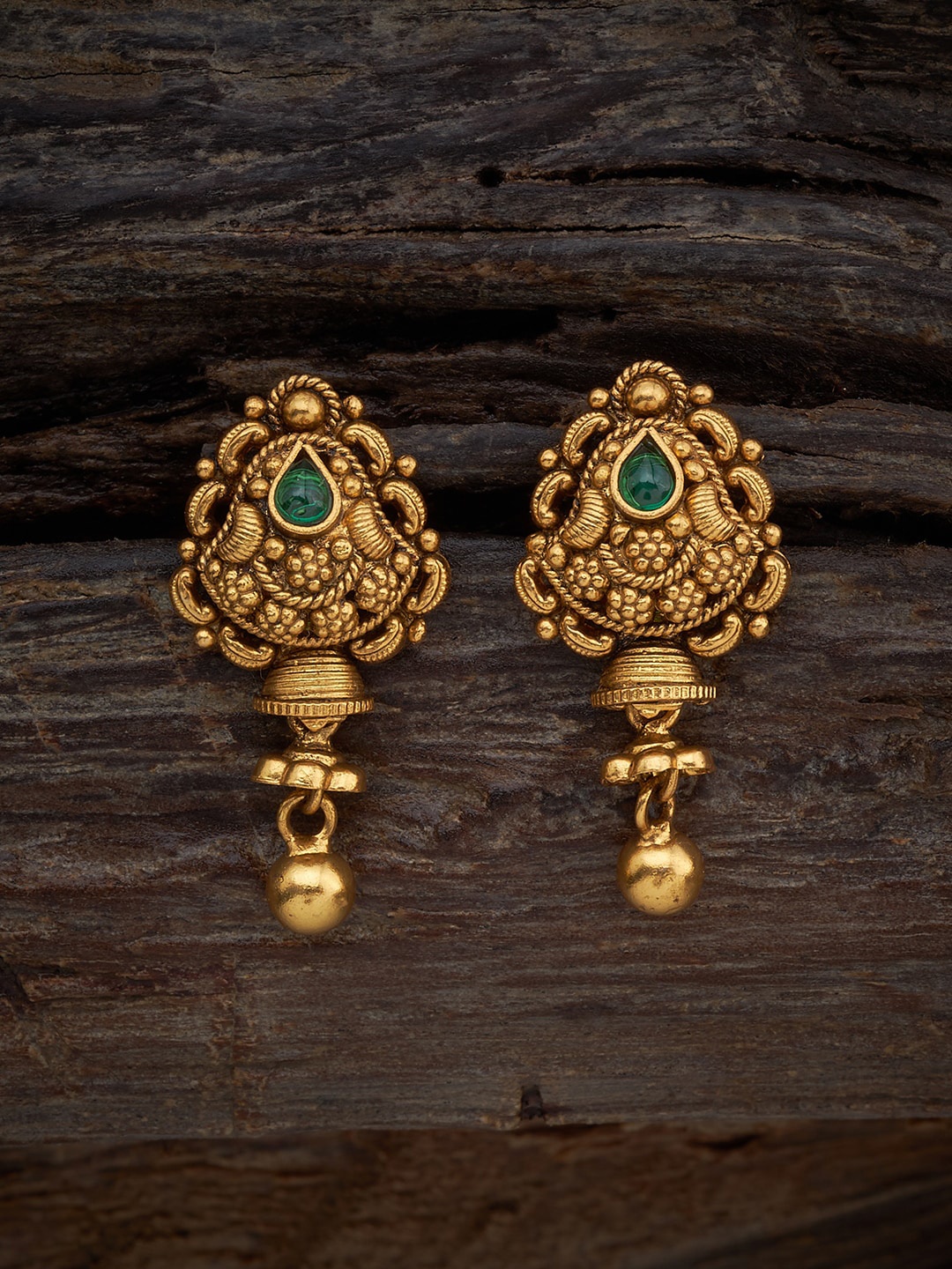 

Kushal's Fashion Jewellery Gold-Plated 92.5 Pure Silver Stone Studded Drop Earrings, Green