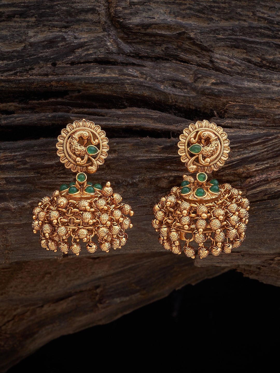 

Kushal's Fashion Jewellery Gold-Plated Stones-Studded Dome Shaped Jhumkas