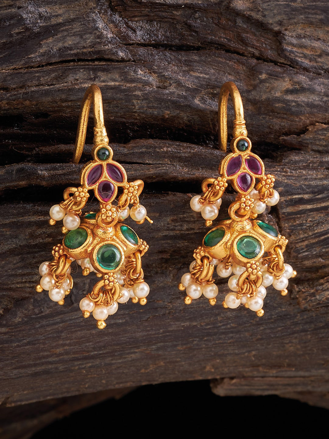 

Kushal's Fashion Jewellery Gold Plated 92.5 Pure Silver Temple Drop Earrings