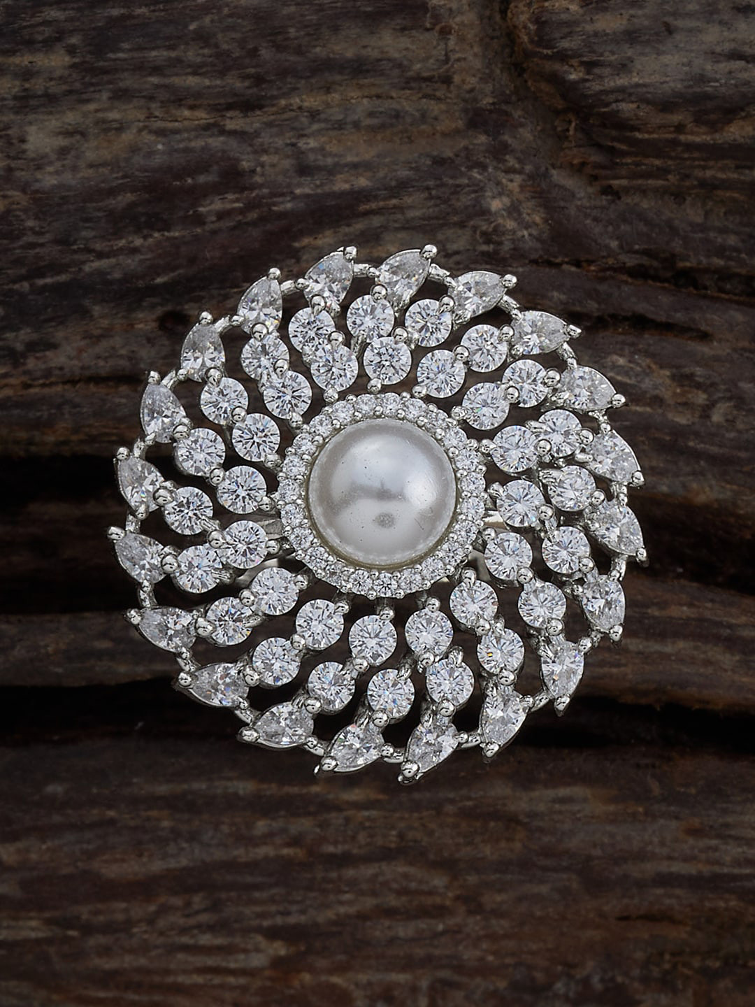 

Kushal's Fashion Jewellery Silver Plated Cubic Zirconia Studded Adjustable Finger Ring