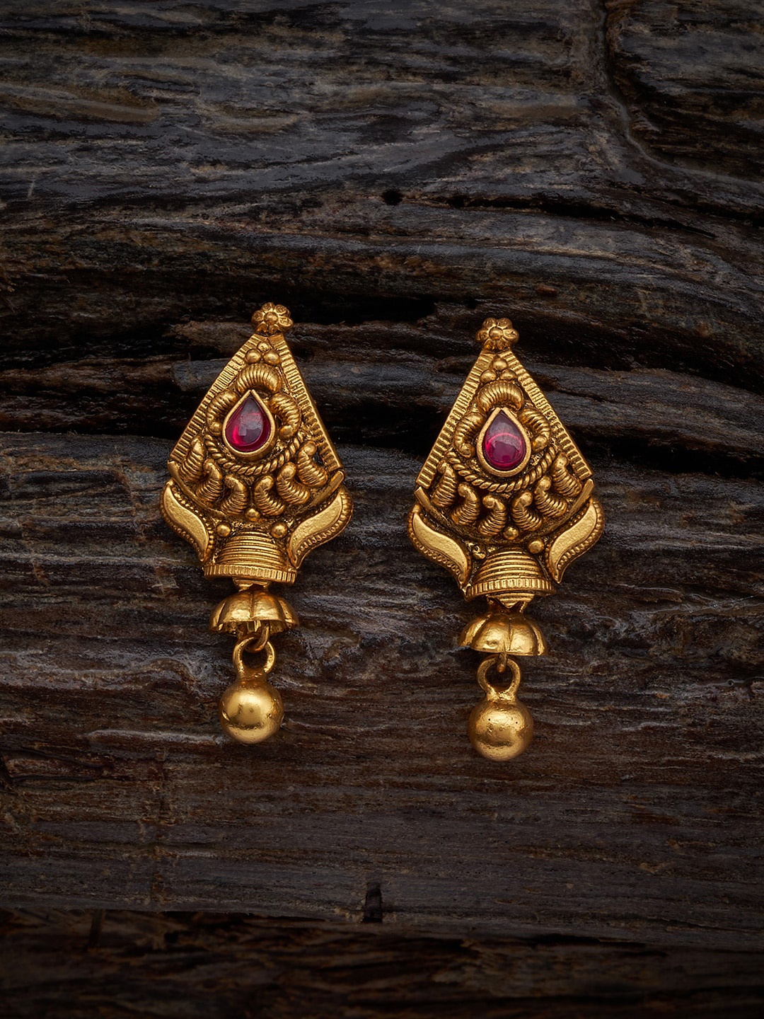 

Kushal's Fashion Jewellery 92.5 Pure Silver Gold-Plated Rubby Studded Drop Earrings