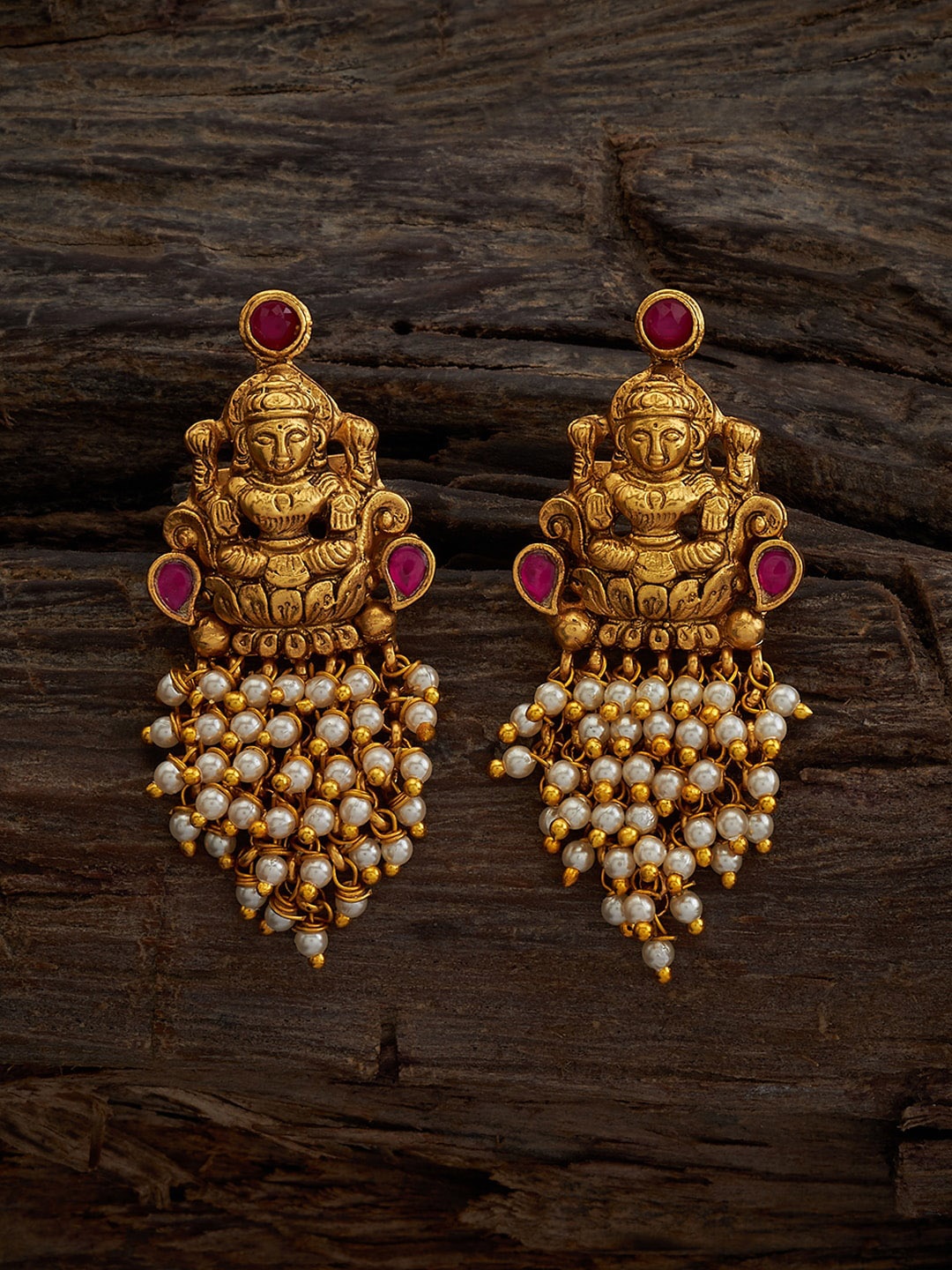 

Kushal's Fashion Jewellery Contemporary Gold-Plated Drop Earrings, Red