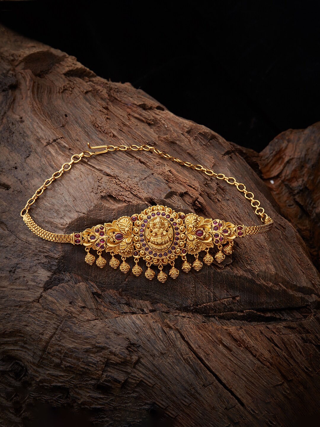 

Kushal's Fashion Jewellery Women Antique Gold-Plated Wraparound Bracelet, Red