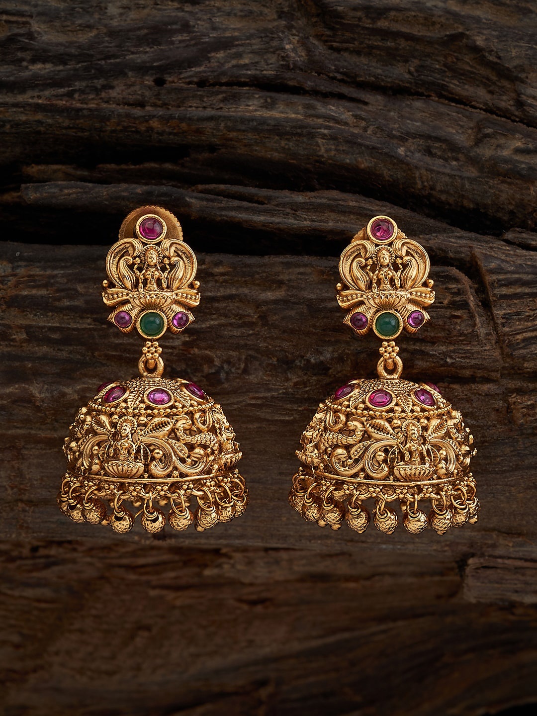 

Kushal's Fashion Jewellery Gold-Plated Dome Shaped Jhumkas, Red