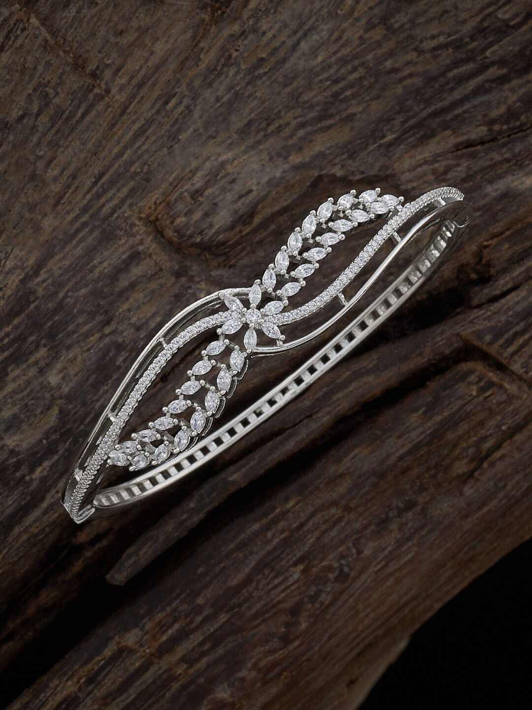

Kushal's Fashion Jewellery Women Cubic Zirconia Rhodium-Plated Kada Bracelet, White