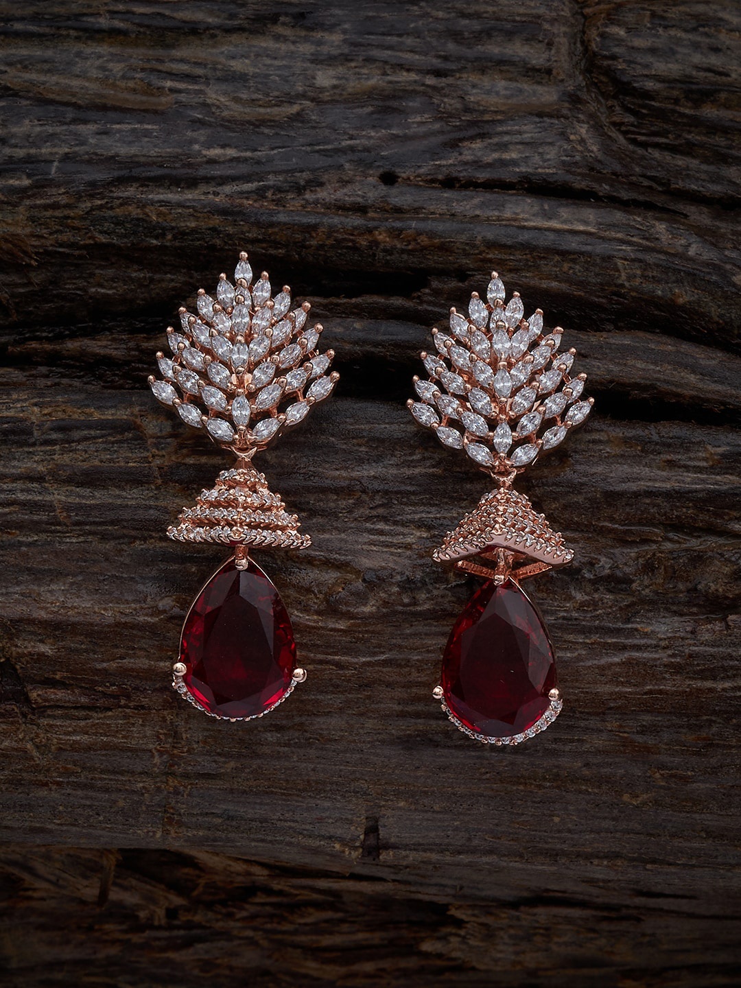 

Kushal's Fashion Jewellery Rose Gold-Plated Cubic Zirconia Studded Drop Earrings, Red