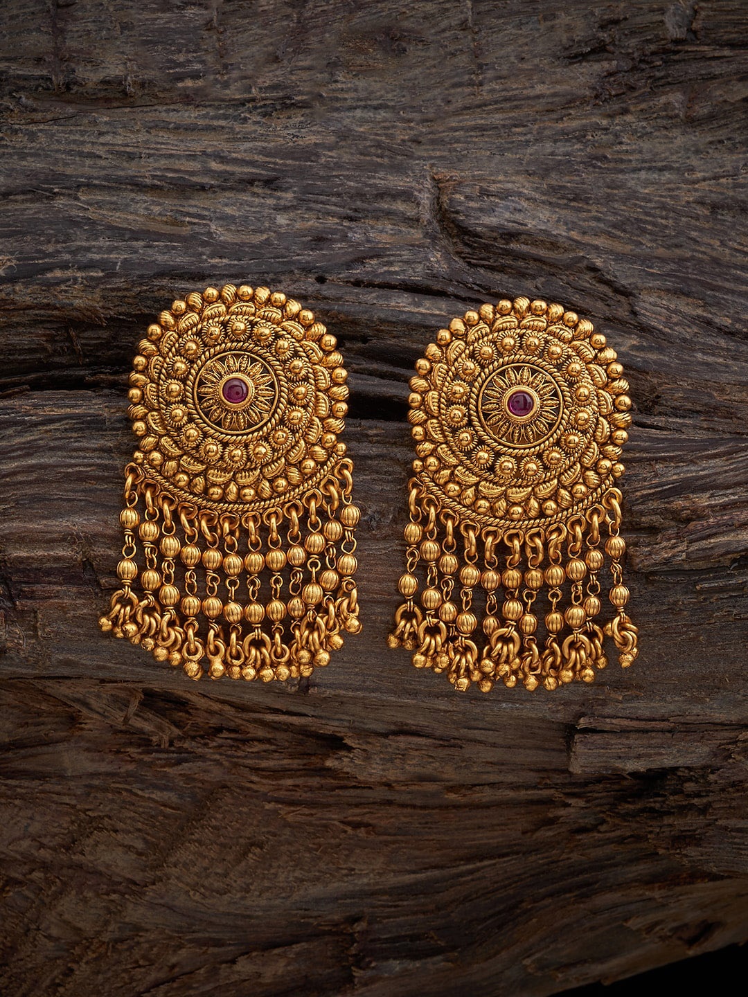 

Kushal's Fashion Jewellery Gold-Plated Artificial Stones Studded Drop Earrings, Red