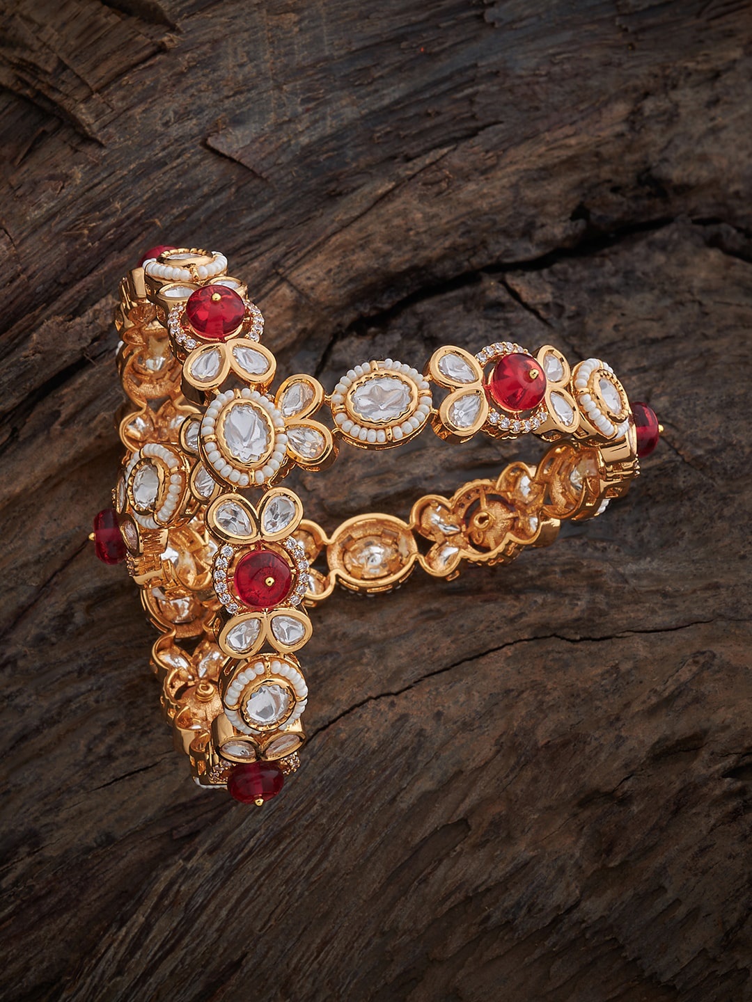 

Kushal's Fashion Jewellery Set of 2 Gold-Plated Kundan Studded Bangles
