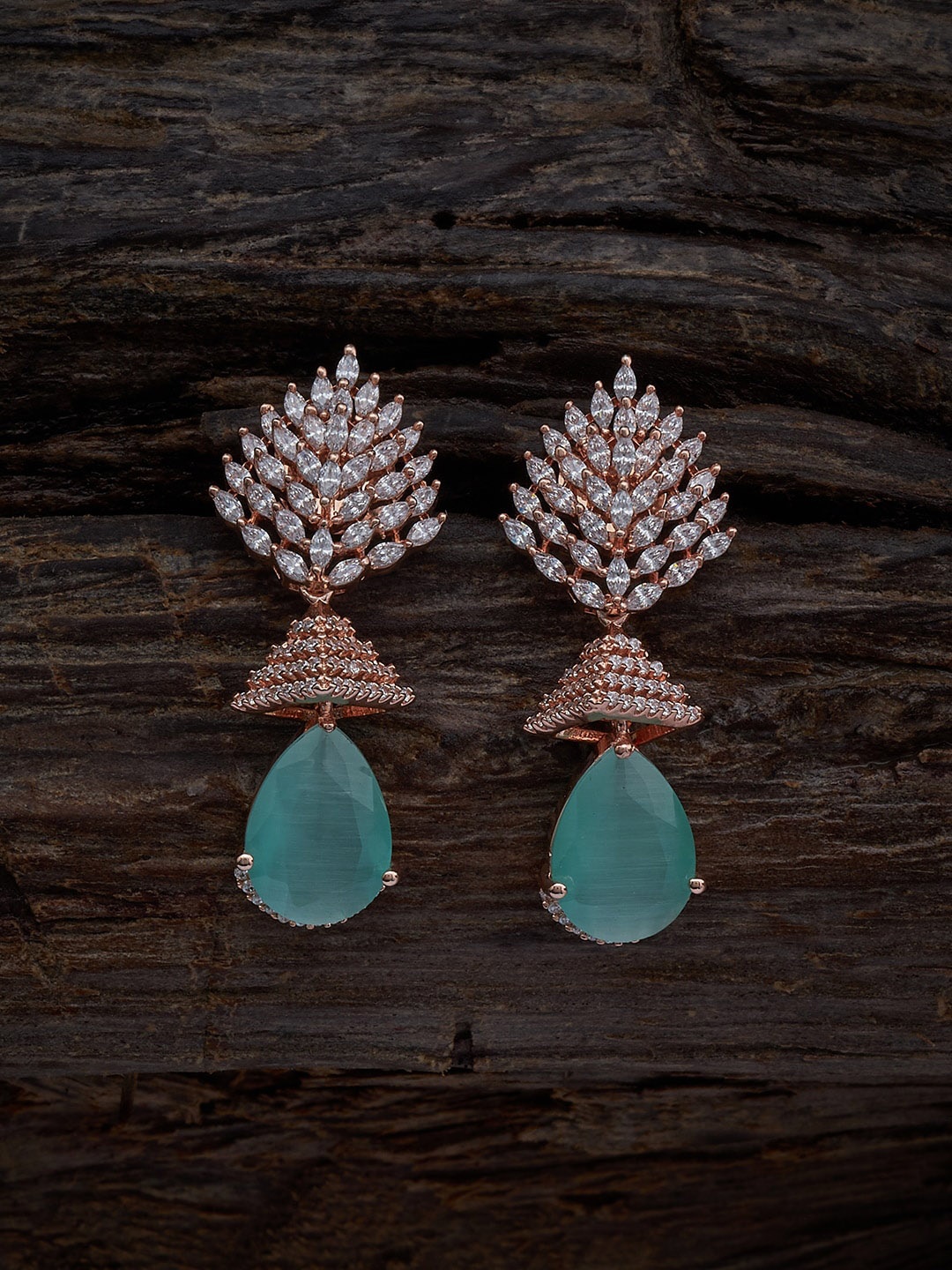 

Kushal's Fashion Jewellery Rose Gold-Plated CZ Stone Studded Contemporary Drop Earrings, Sea green