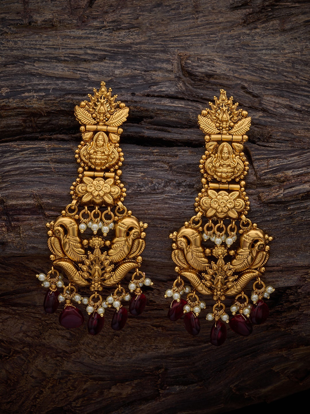 

Kushal's Fashion Jewellery Gold-Plated Ruby-Studded & Beaded Drop Earrings