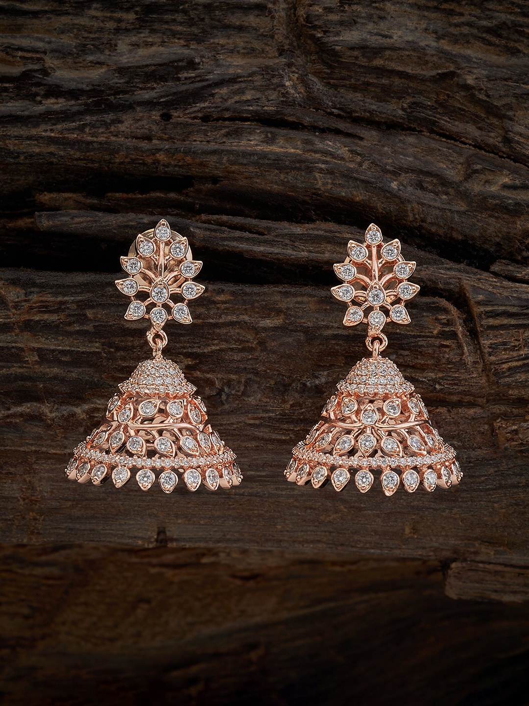 

Kushal's Fashion Jewellery Rose Gold-Plated Dome Shaped Jhumkas, White