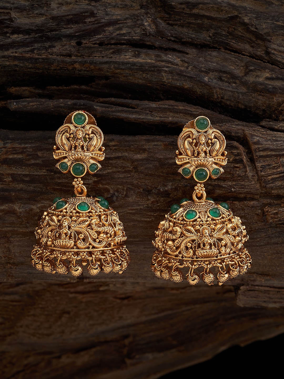 

Kushal's Fashion Jewellery Gold-Plated Dome Shaped Jhumkas, Green