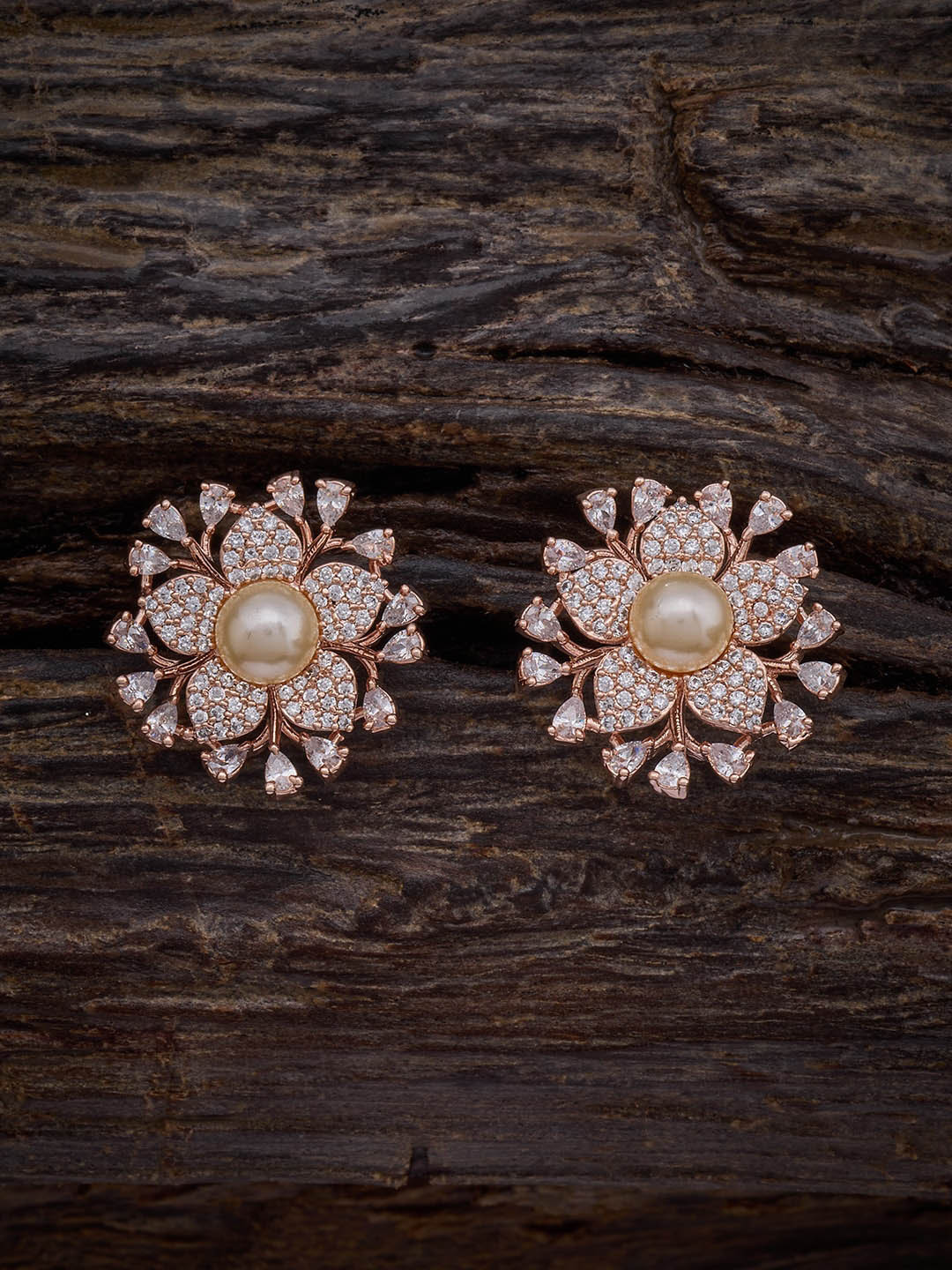 

Kushal's Fashion Jewellery Rose Gold-Plated Cubic Zirconia Studded Studs Earrings, White