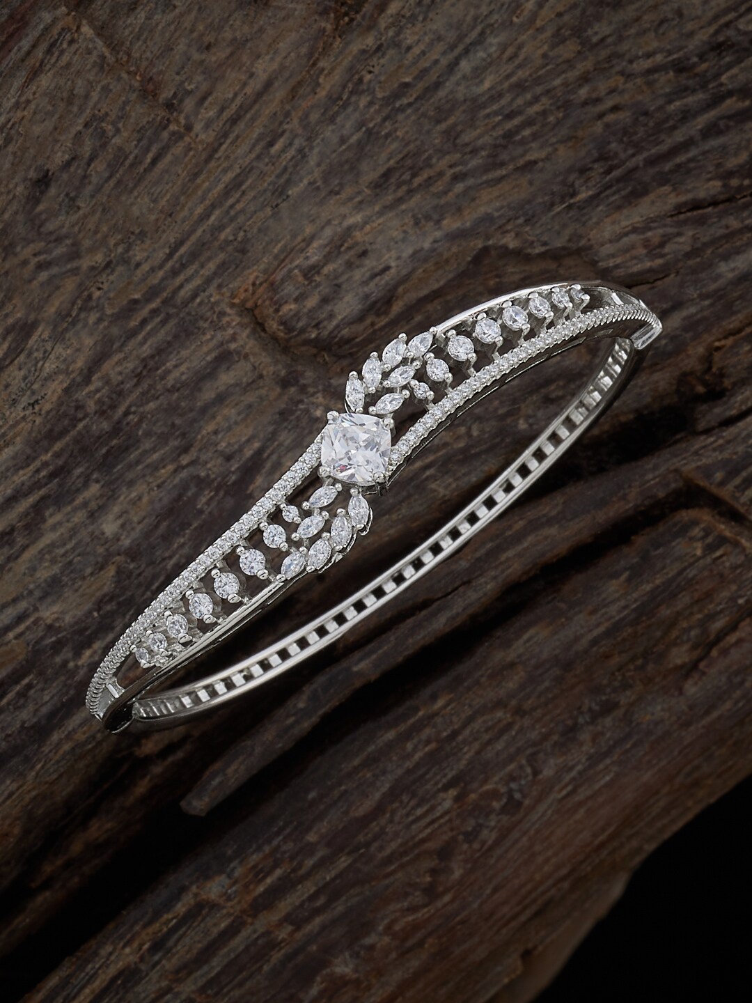 

Kushal's Fashion Jewellery Women Cubic Zirconia Rhodium-Plated Kada Bracelet, White