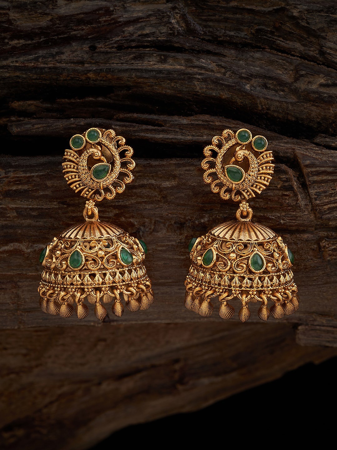 

Kushal's Fashion Jewellery Gold-Plated Dome Shaped Jhumkas, Green