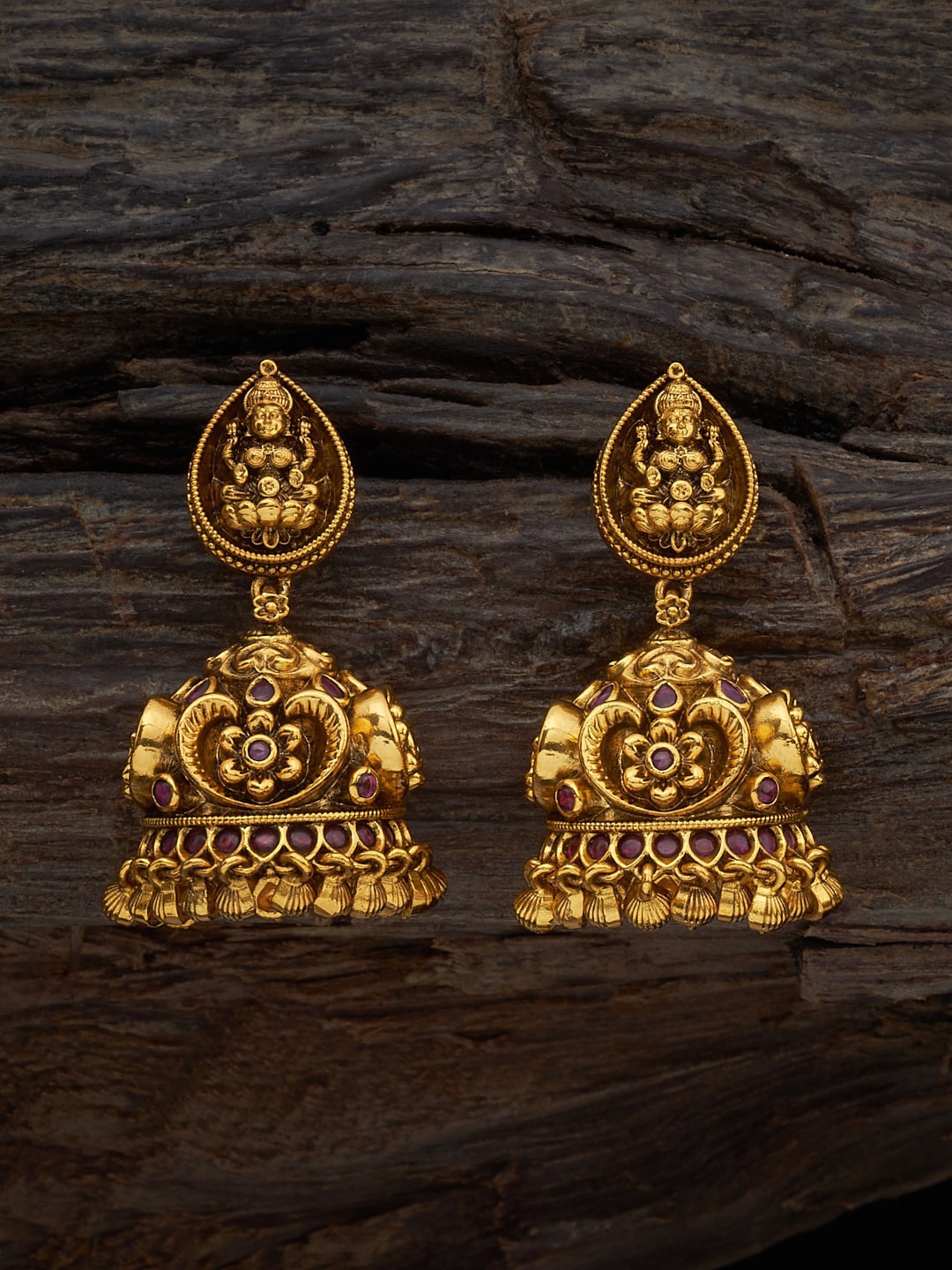 

Kushal's Fashion Jewellery Gold-Plated Dome Shaped Jhumkas, Red