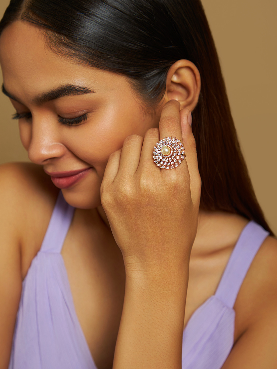 

Kushal's Fashion Jewellery Rose Gold-Plated Cubic Zirconia Studded Finger Rings