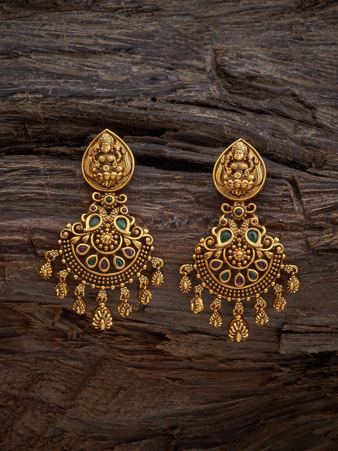 

Kushal's Fashion Jewellery Gold-Plated Stones-Studded Drop Earrings