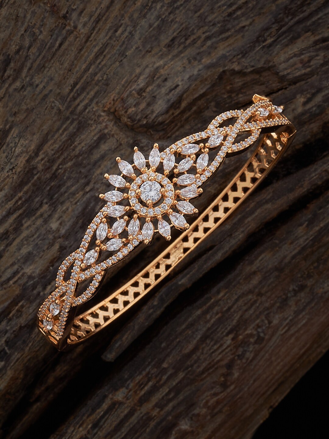 

Kushal's Fashion Jewellery Women Cubic Zirconia Gold-Plated Kada Bracelet