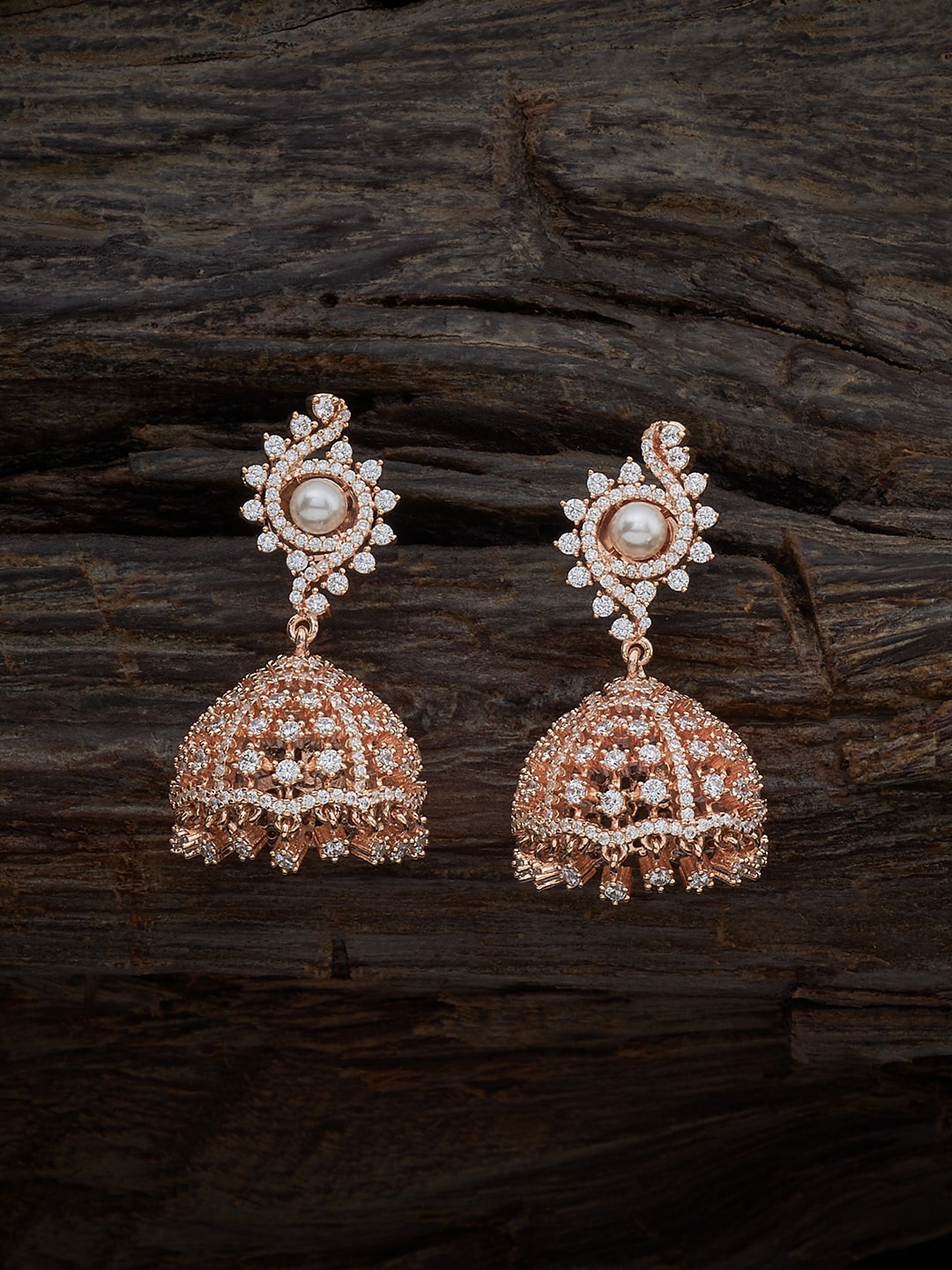 

Kushal's Fashion Jewellery Rose Gold-Plated Dome Shaped Jhumkas, White