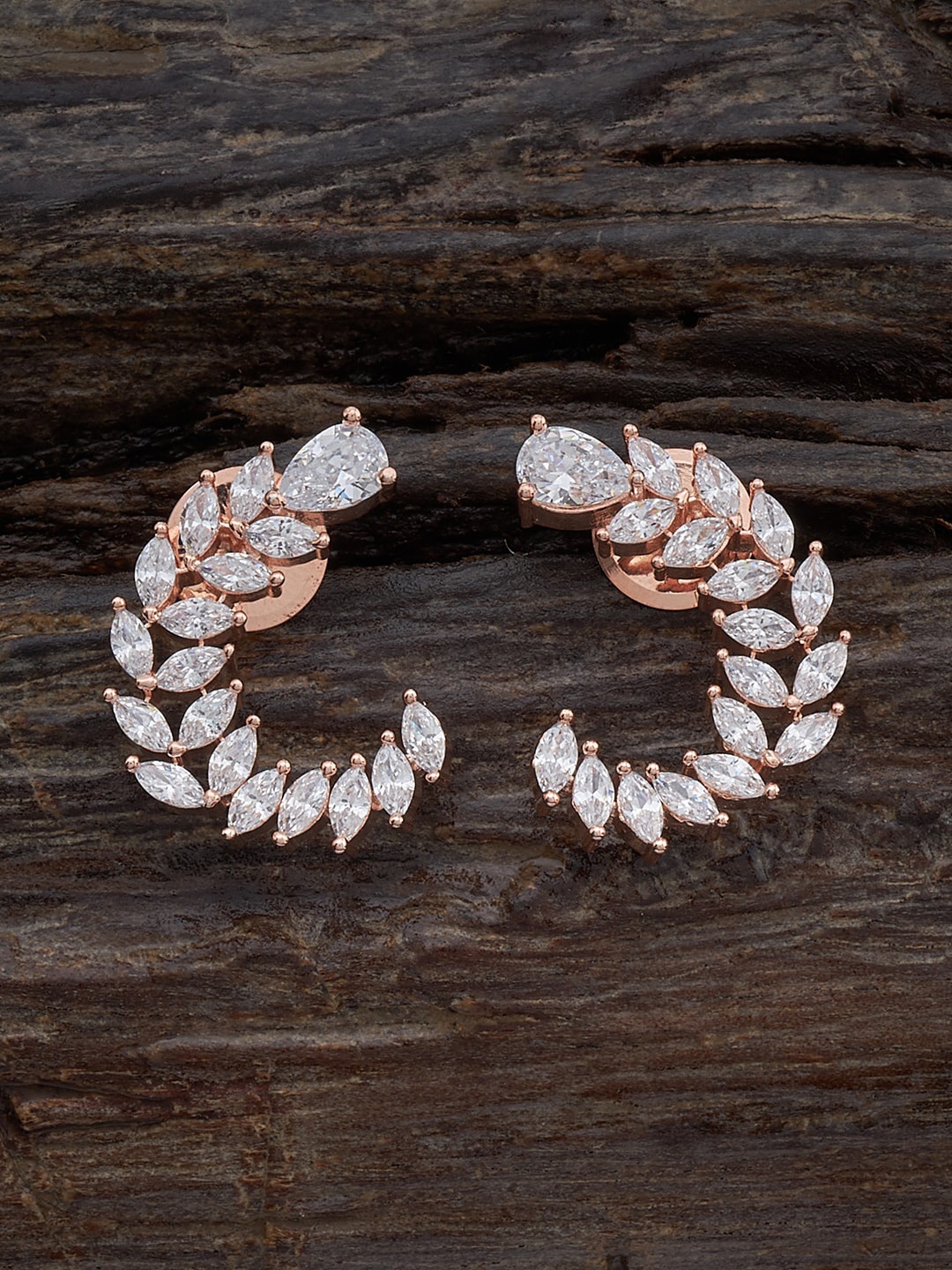 

Kushal's Fashion Jewellery Rose Gold-Plated Crescent Shaped Studs Earrings, White