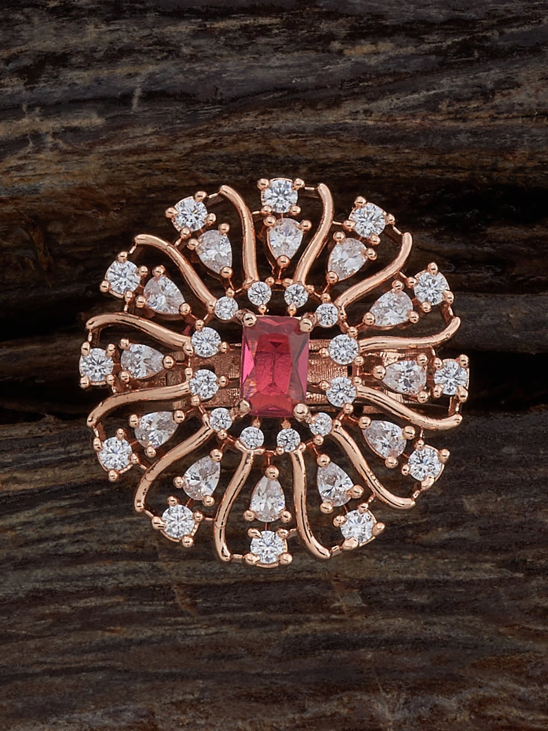 

Kushal's Fashion Jewellery Rose Gold Plated Cubic Zirconia Studded Finger Ring