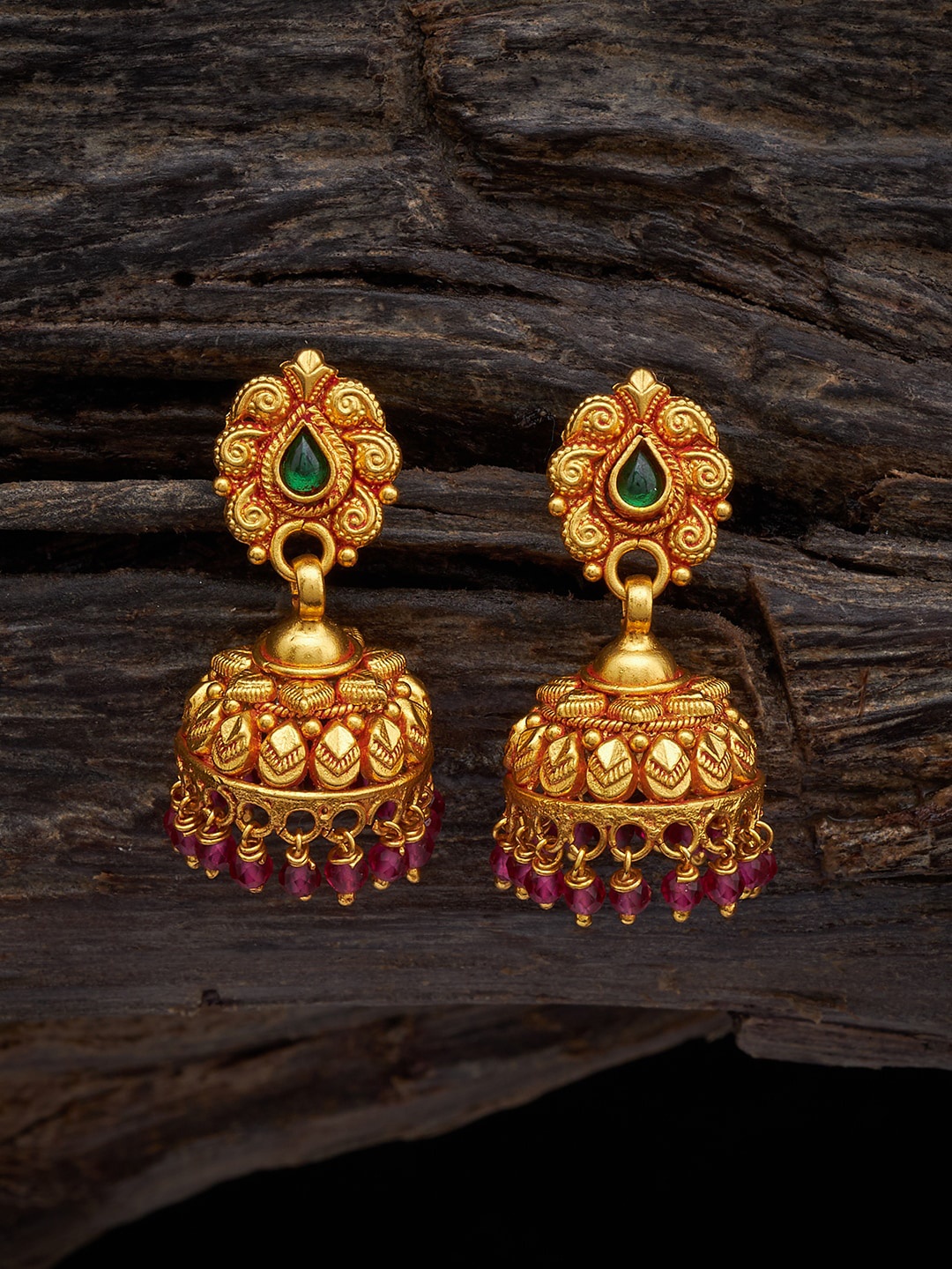 

Kushal's Fashion Jewellery Gold Plated Artificial Stones 92.5 Pure Silver Temple Jhumkas