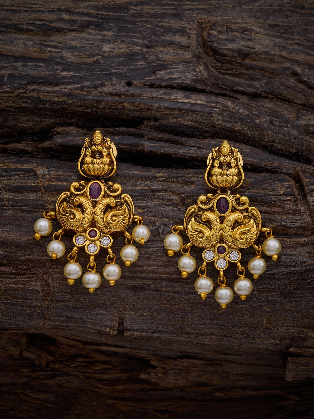 

Kushal's Fashion Jewellery Gold-Plated Rubby-Studded & Beaded Drop Earrings