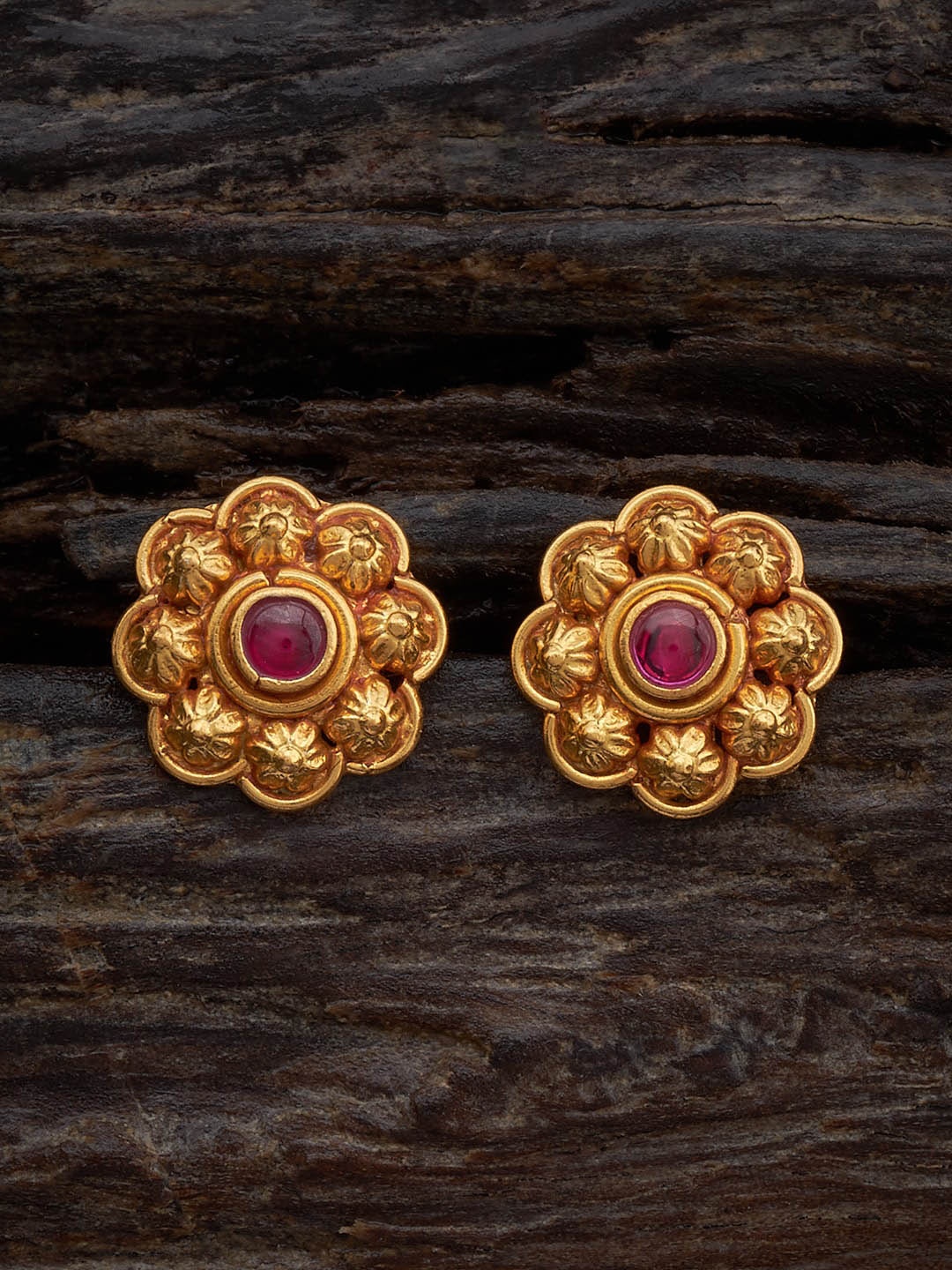 

Kushal's Fashion Jewellery Gold-Plated 92.5 Pure Silver Contemporary Studs Earrings, Red