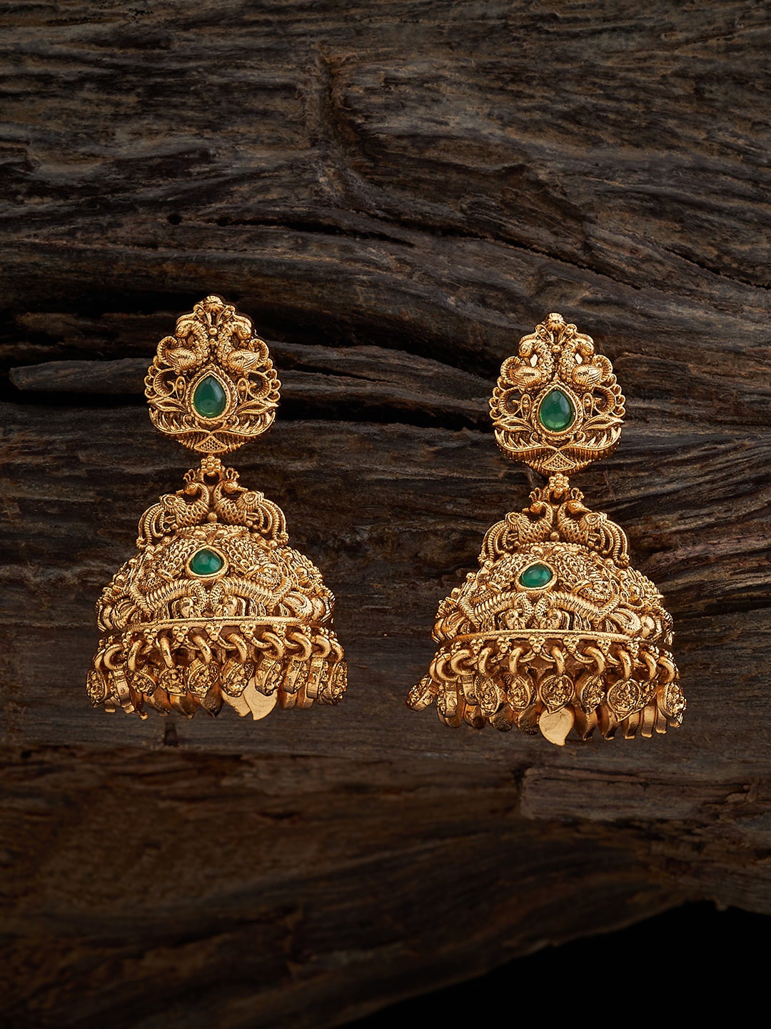 

Kushal's Fashion Jewellery Gold-Plated Dome Shaped Jhumkas, Green