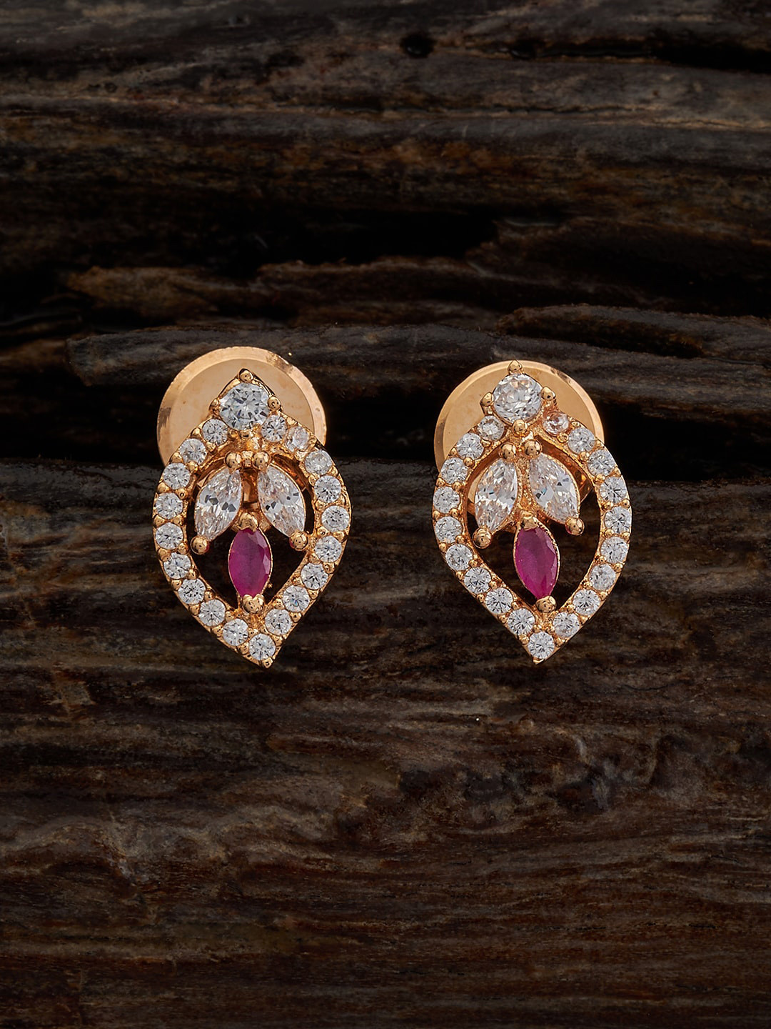 

Kushal's Fashion Jewellery Gold-Plated Cubic Zirconia Studded Contemporary Studs Earrings, Red