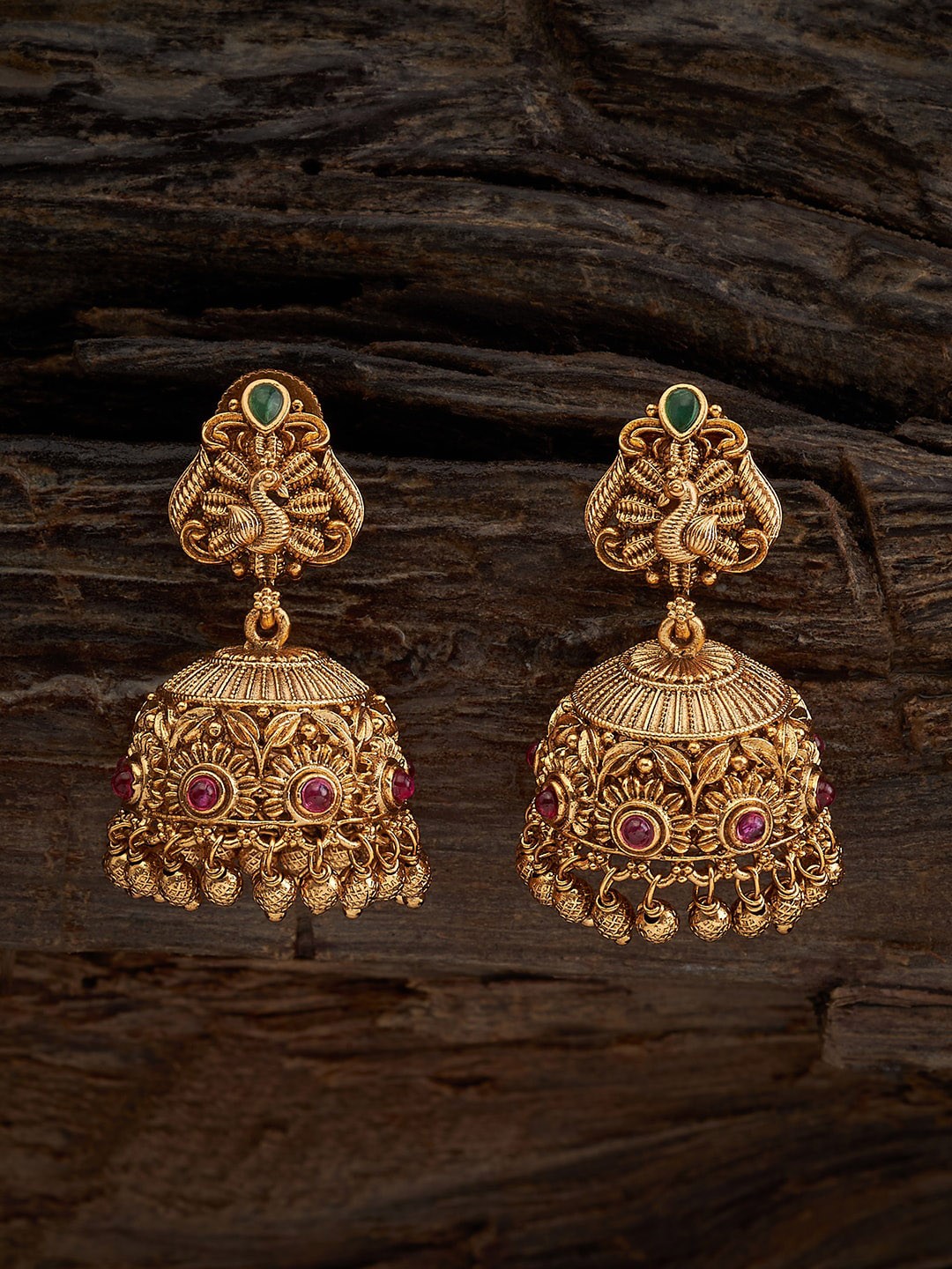 

Kushal's Fashion Jewellery Gold-Plated Dome Shaped Jhumkas, Red