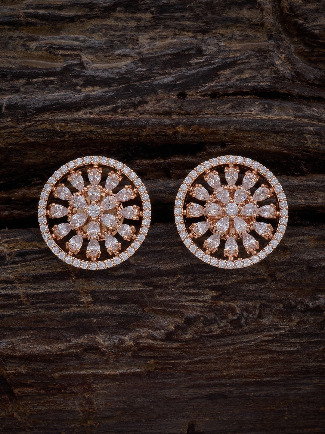 

Kushal's Fashion Jewellery Rose Gold-Plated Cubic Zirconia Studded Circular Studs Earrings