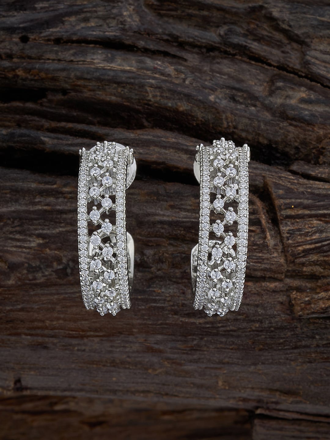 

Kushal's Fashion Jewellery Rhodium-Plated Circular Half Hoop Earrings, White