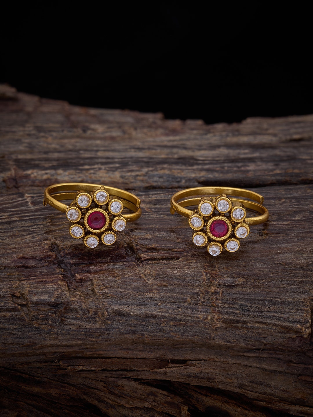 

Kushal's Fashion Jewellery Set Of 2 Gold Plated Stones Studded Toe Rings
