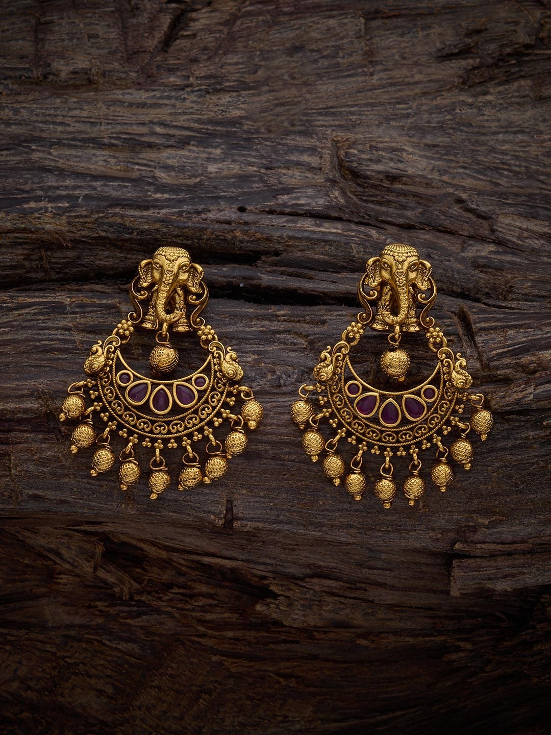 

Kushal's Fashion Jewellery Gold-Plated Circular chandbalis, Red