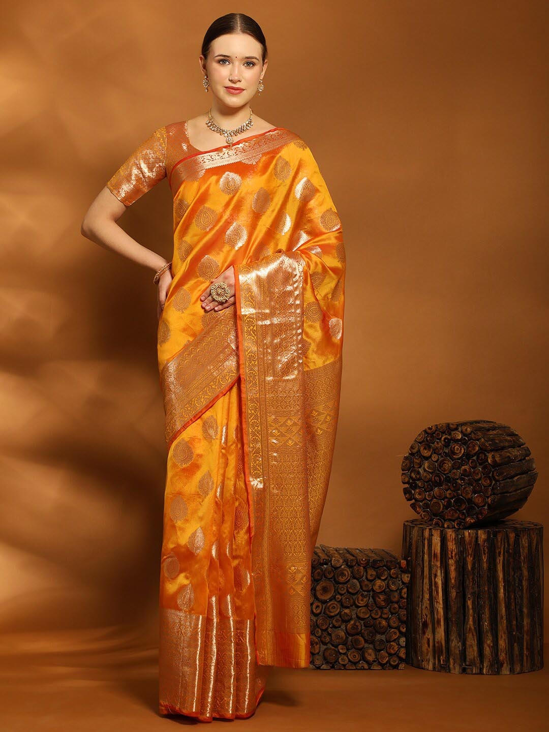 

MARGI DESIGNERS Woven Design Zari Organza Banarasi Saree, Orange