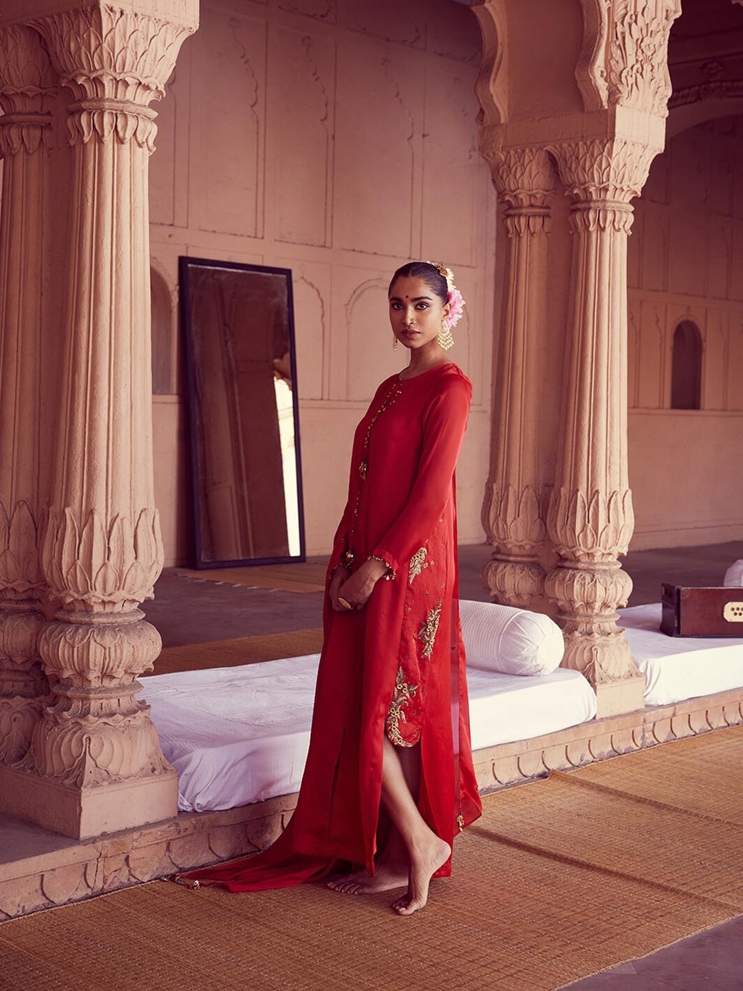 

RIRASA Tie-Up Neck Maxi Dress Set, Red