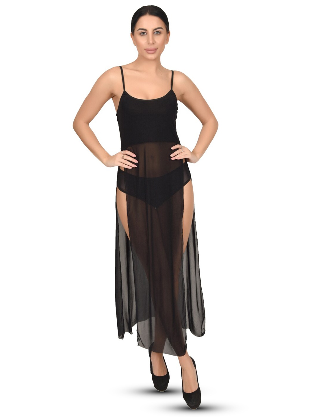 

Xivir Women Straight Knitted Net Baby Doll, Black