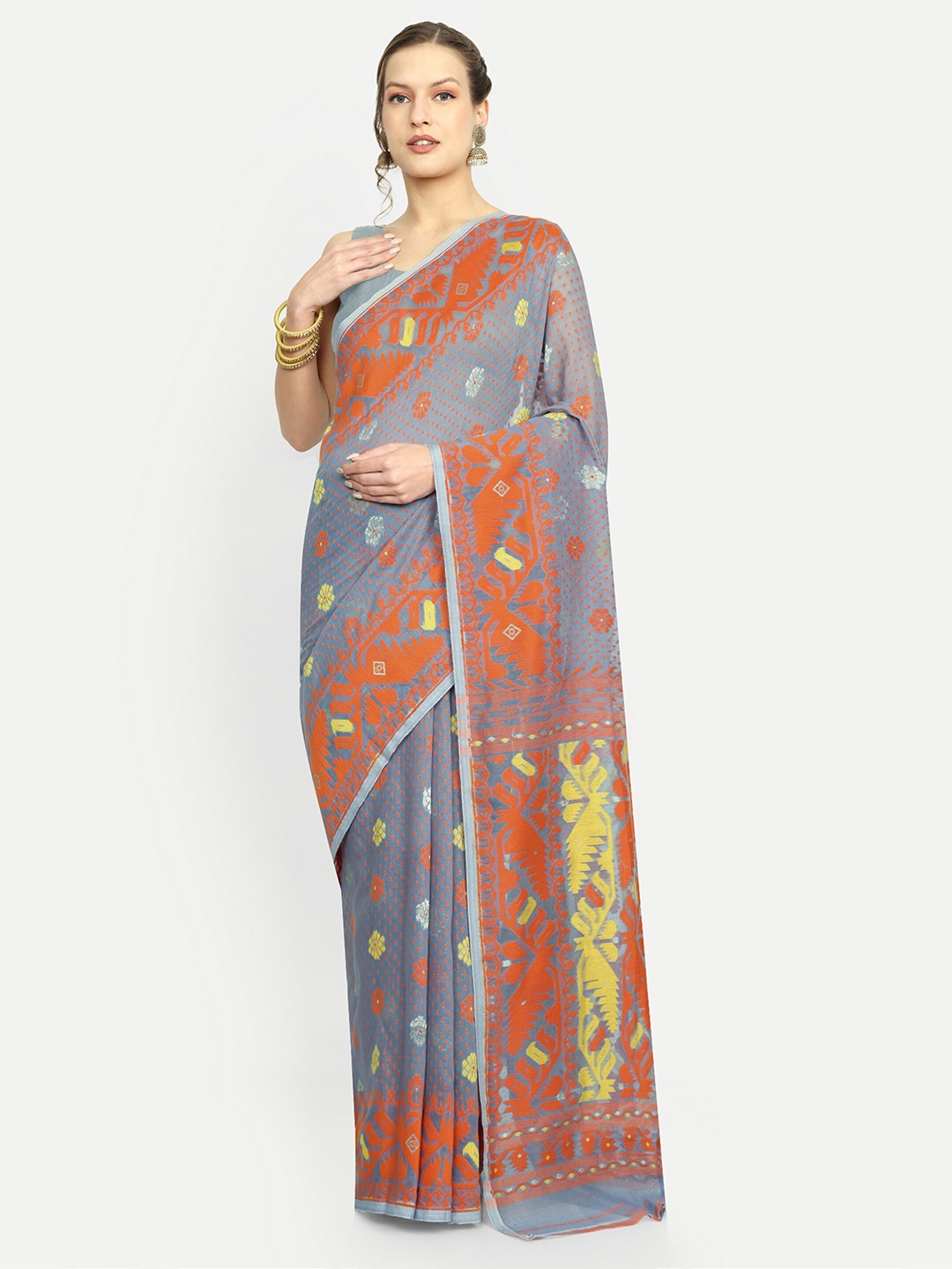 

SPRISH Woven Design Art Silk Jamdani Saree, Grey