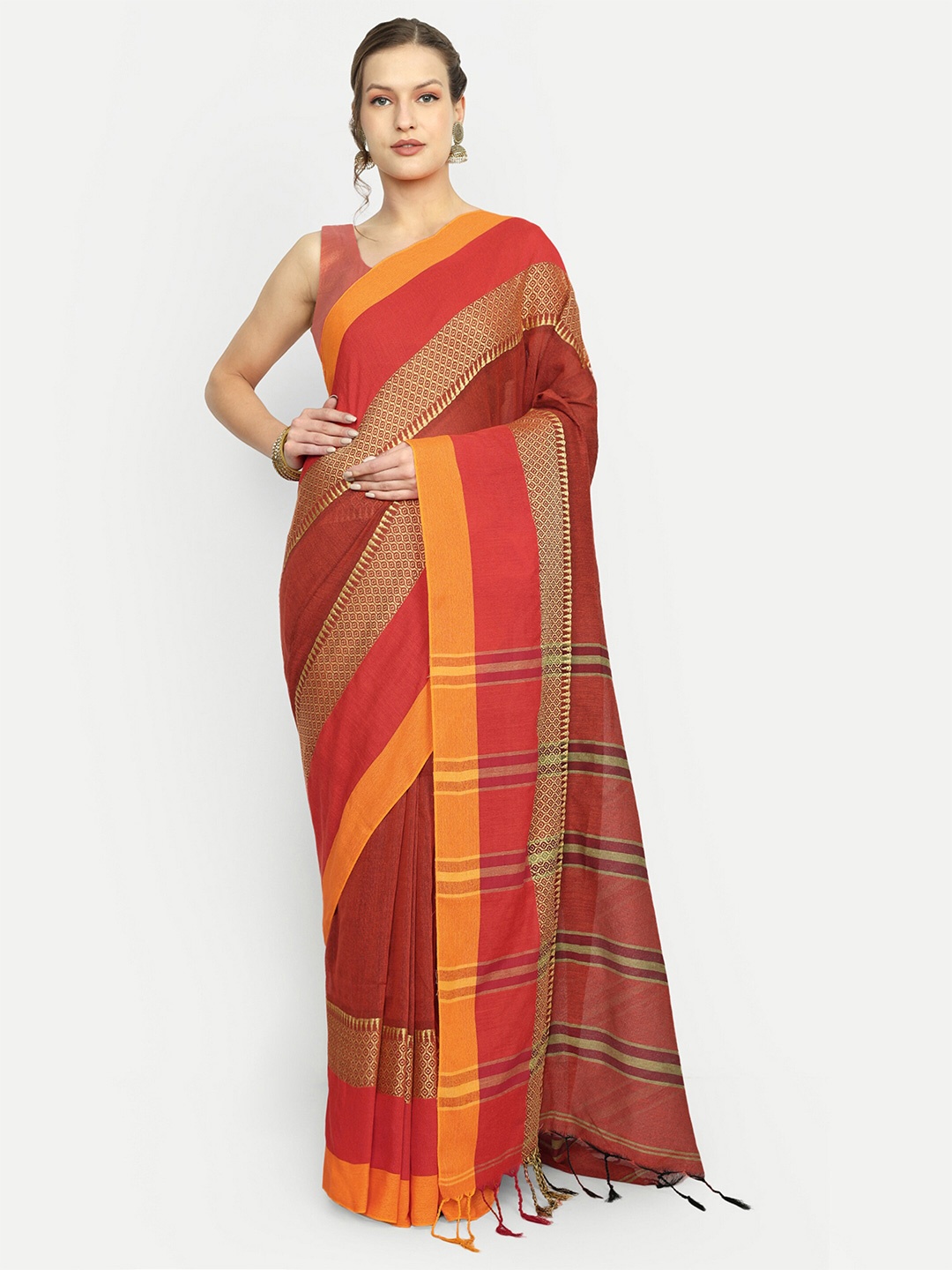 

SPRISH Woven Design Art Silk Taant Saree, Red