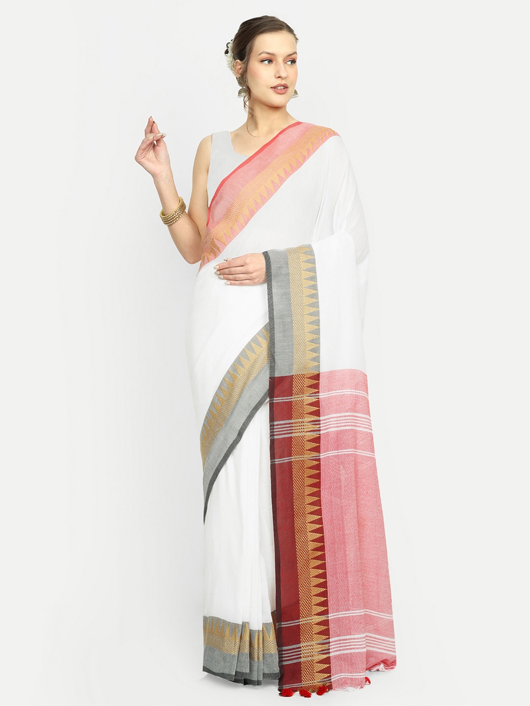 

SPRISH Woven Design Art Silk Taant Saree, White