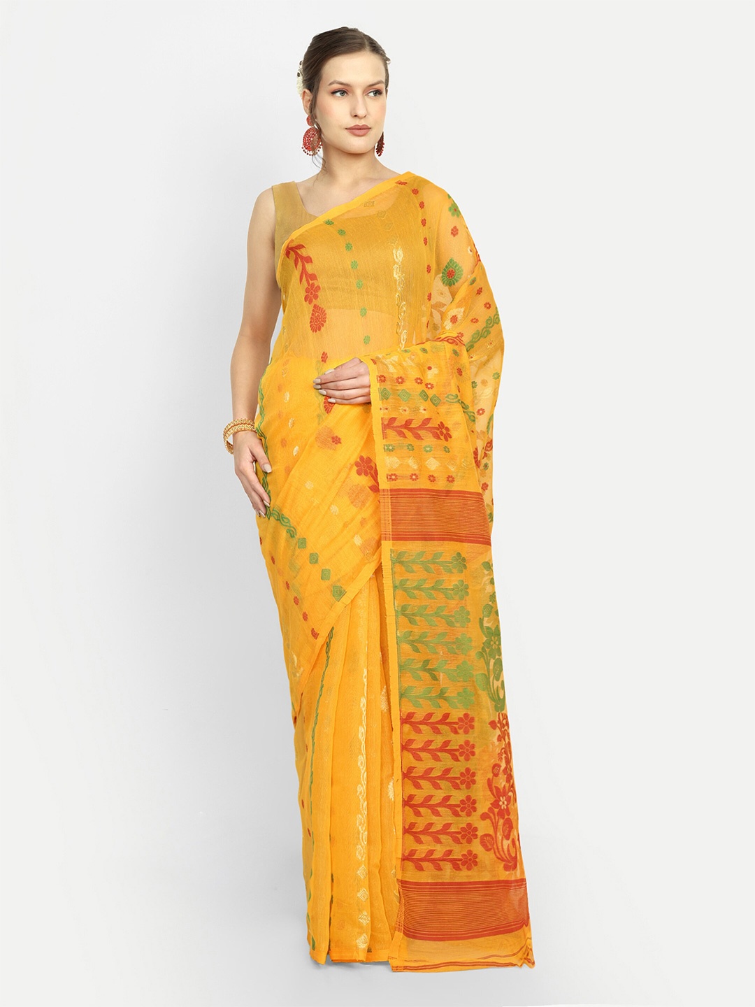 

SPRISH Woven Design Art Silk Jamdani Saree, Yellow