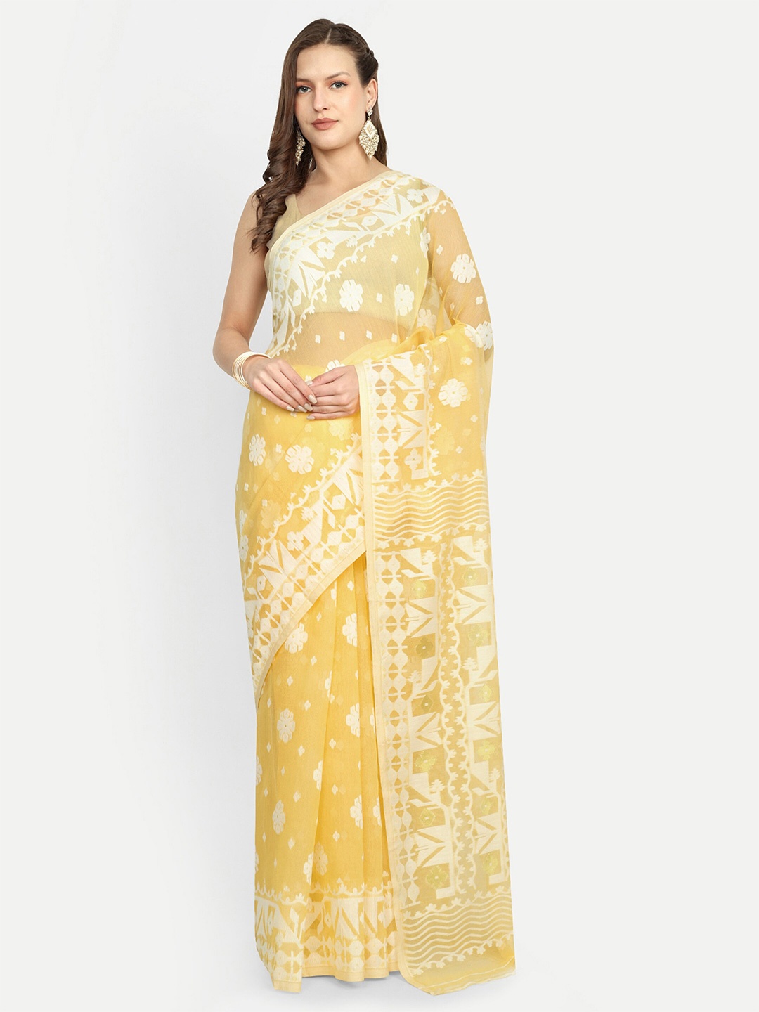 

SPRISH Woven Design Jamdani Saree, Yellow