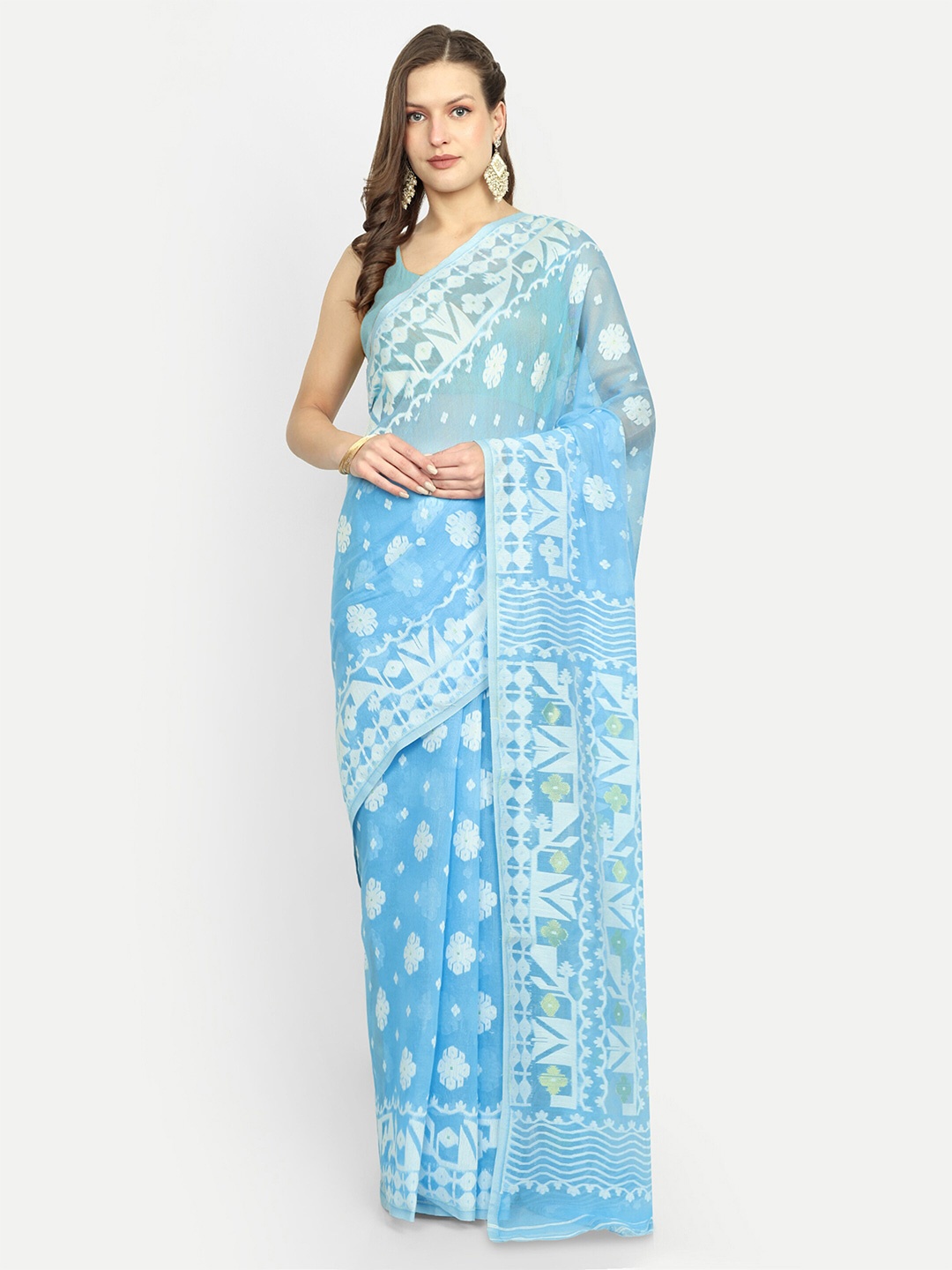 

SPRISH Woven Design Art Silk Jamdani Saree, Blue