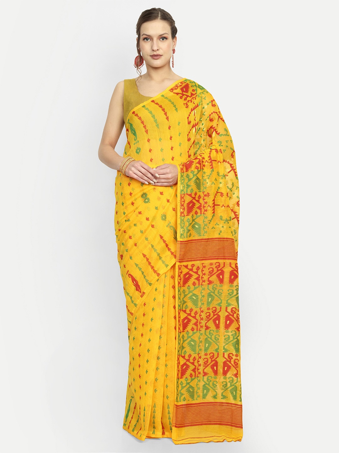 

SPRISH Woven Design Art Silk Jamdani Saree, Yellow